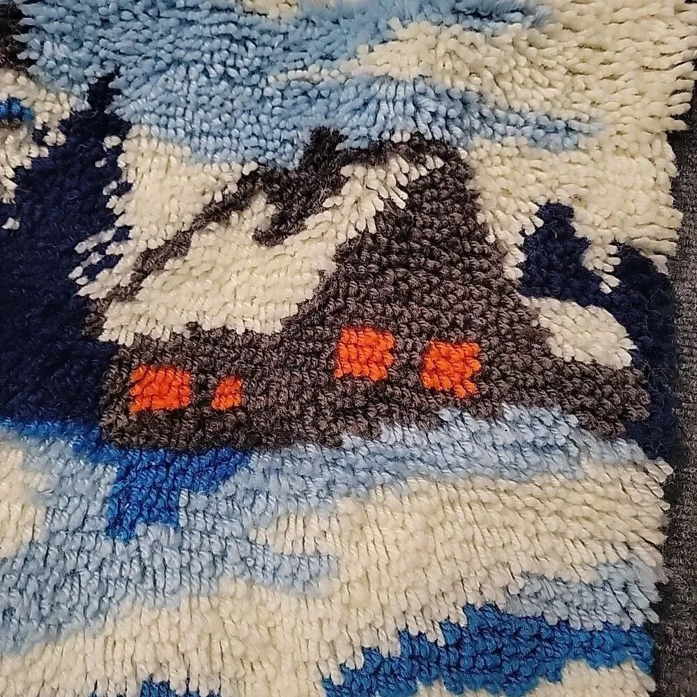 VTG Snow Landacape Latch Hook Wall Hanging Cottage Winter Kitsch 27” x 19”